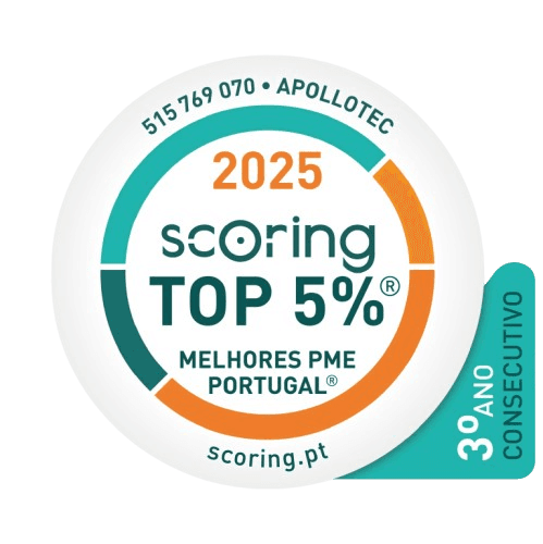Selo Scoring TOP 5% Melhores PME Portugal atribuído à Apollotec, edição 2025, terceiro ano consecutivo