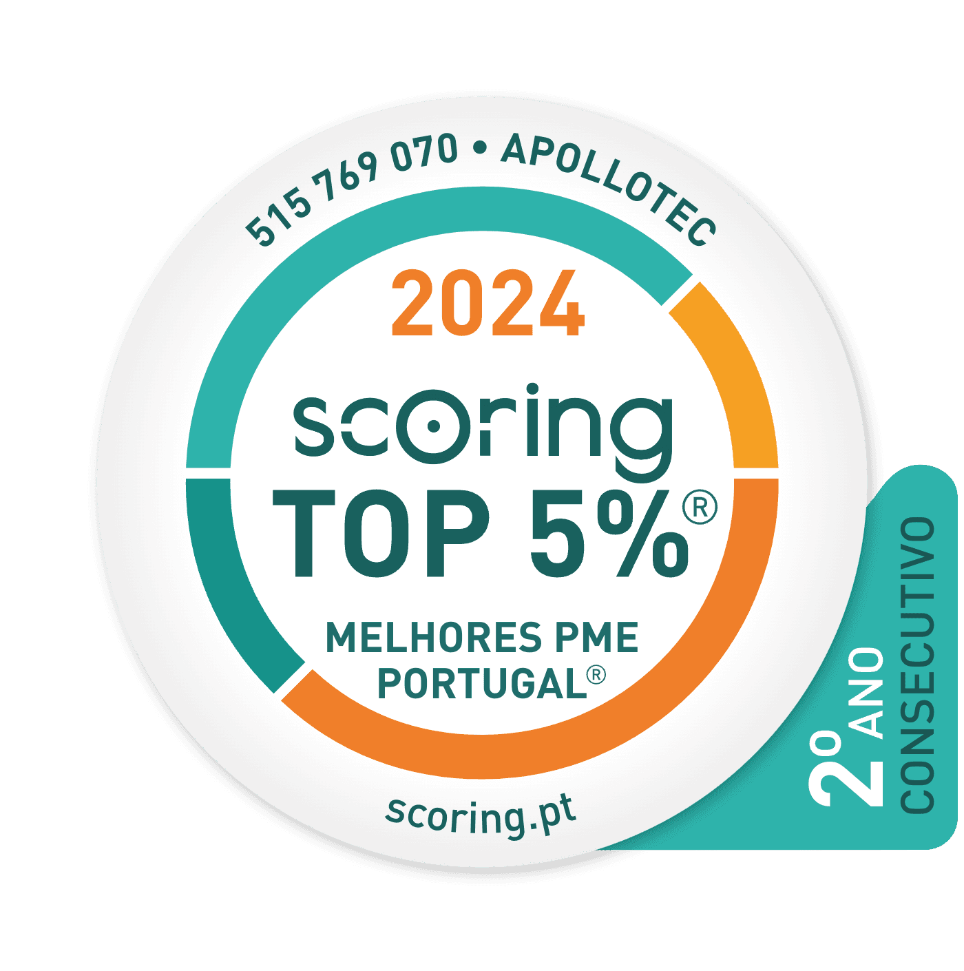 Selo Scoring TOP 5% Melhores PME Portugal atribuído à Apollotec, edição 2024, segundo ano consecutivo