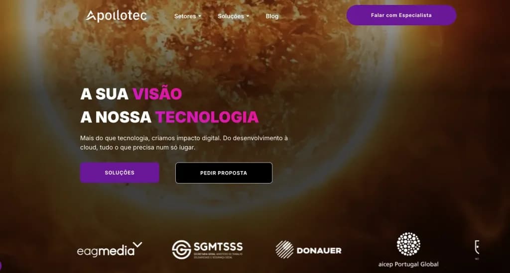 homepage apollotec agência marketing